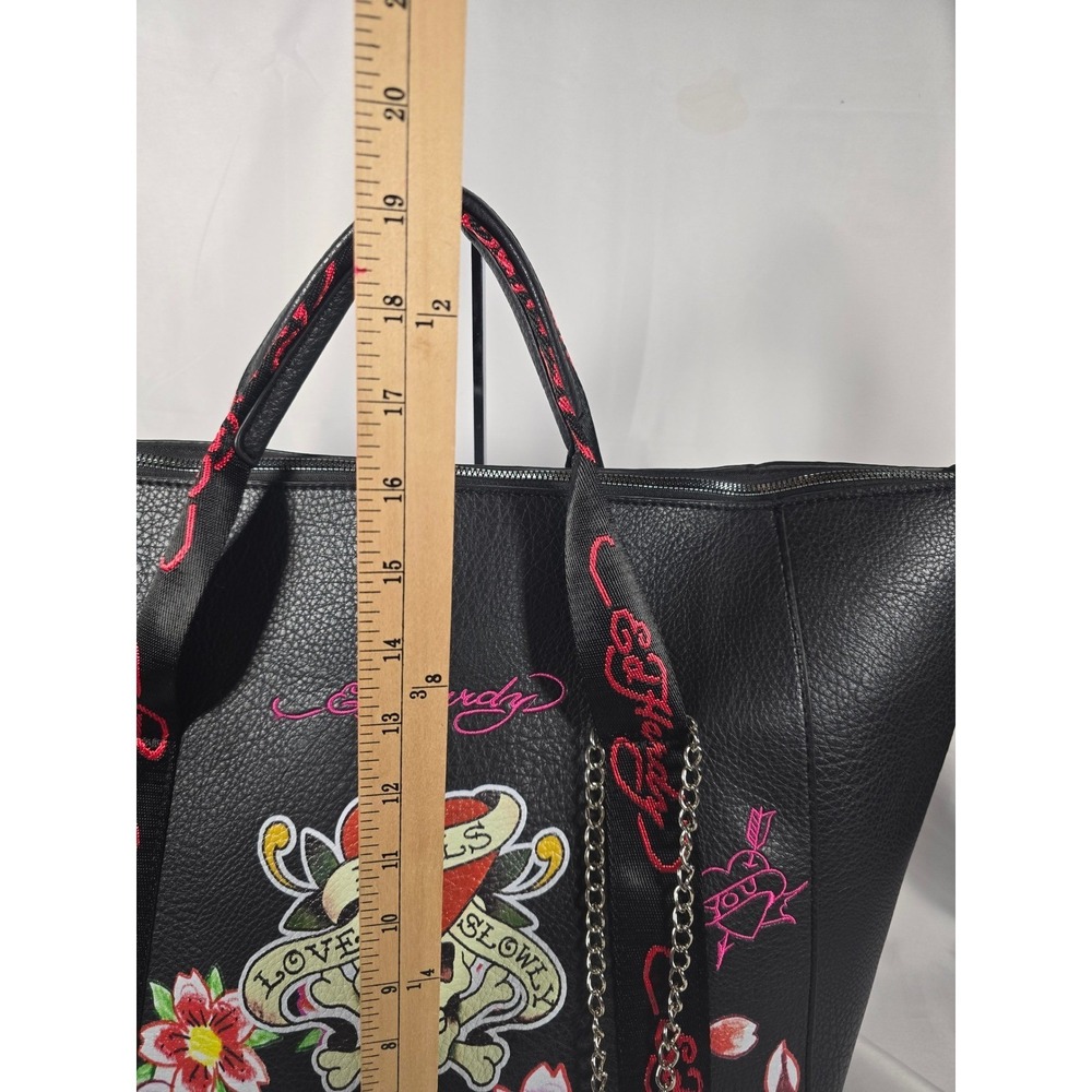 Y2k Ed Hardy Skull Black Floral Tote Bag Floral Skull Tattoo nwt Luggage - Picture 7 of 16